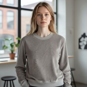 CLU Terry Sweatshirt Women's Size XS USA Grey Crew Pullover Casual Cotton